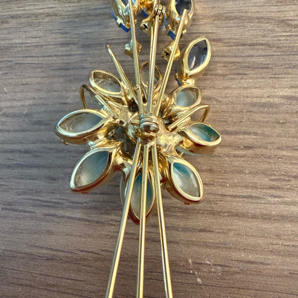 Estate D&E Juliana Blue Striped Molded Flower Brooch Vintage